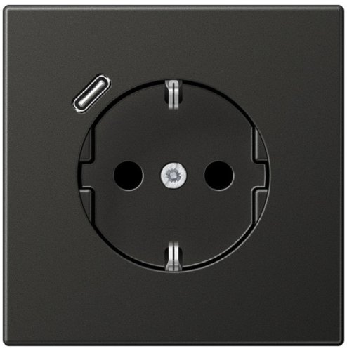 Розетка с заземлением +1хUSB тип C без рамки Jung LS990 metal 1-м. антрацит картинка